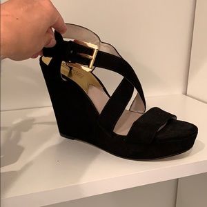 Michael Kors Black Suade Wedge Sandals